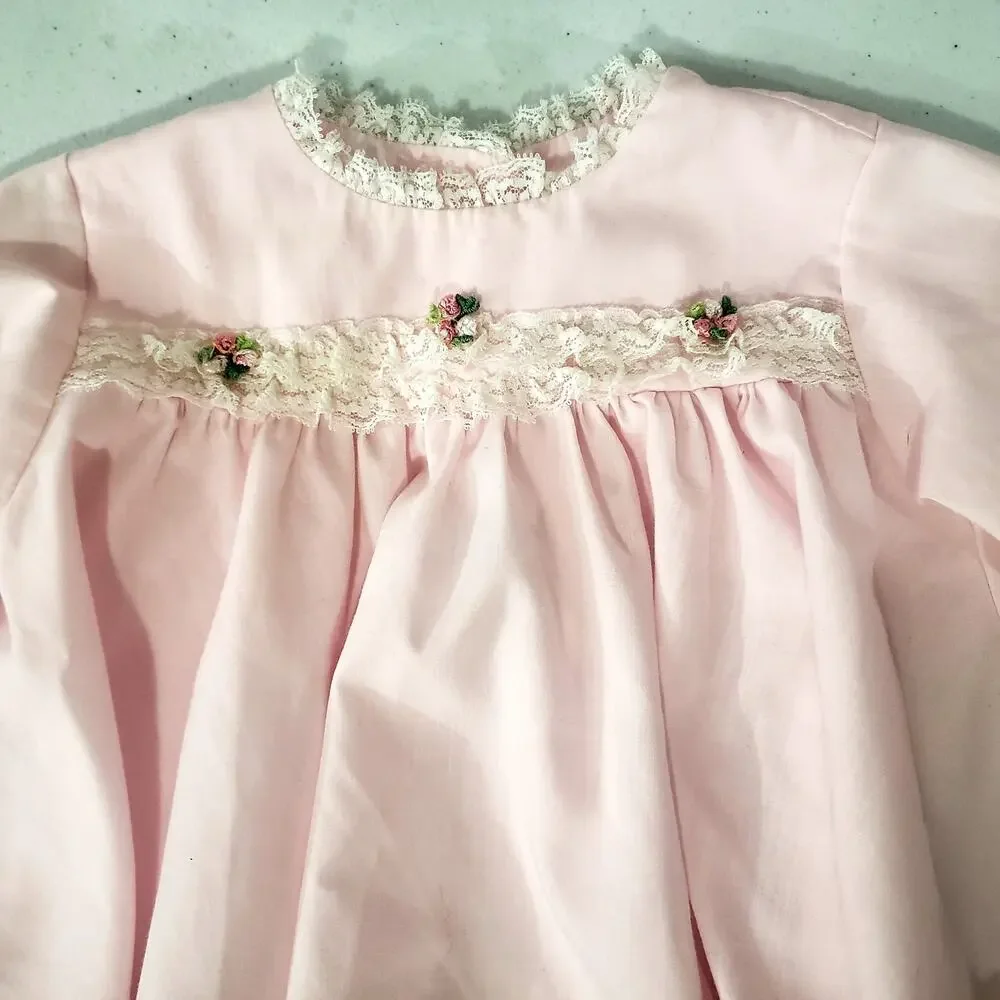 Vintage Baby girl Alexis Pink 6-9 M Floral Lace Dress shirt